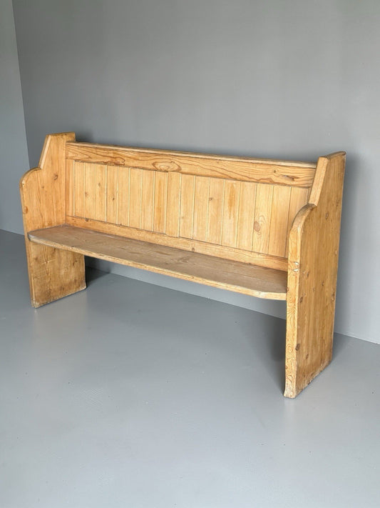 Antique Pine Church Pew Solid Wood Chapel Bench Rustic Seating Vintage