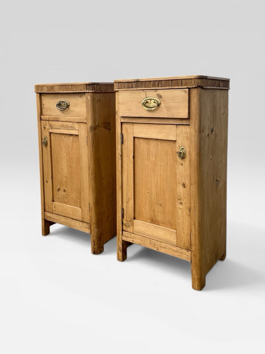 Pair Antique Pine Bedside Cabinets Rustic Victorian Nightstands Storage Unit