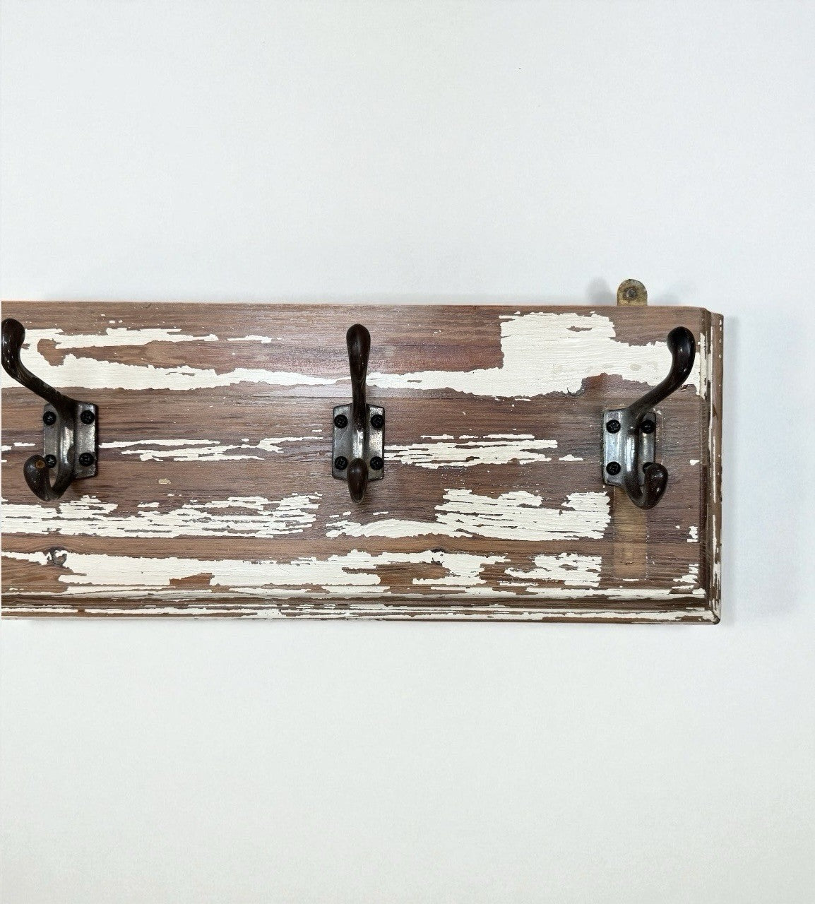 Vintage Wooden Wall Mounted Coat Rack With 5 Metal Hooks Rustic Shabby Chic