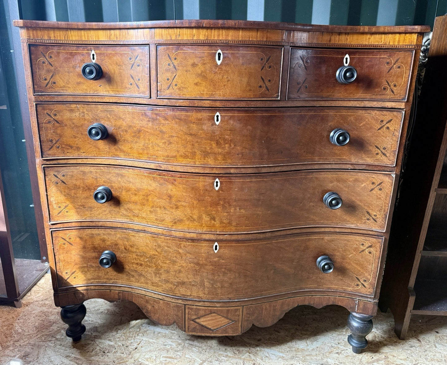 Antique Mahogany Serpentine Chest Of Drawers