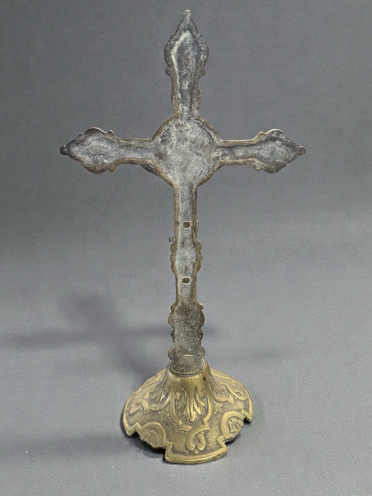 Antique Gothic Revival Brass Altar Crucifix Church Cross 19th Century