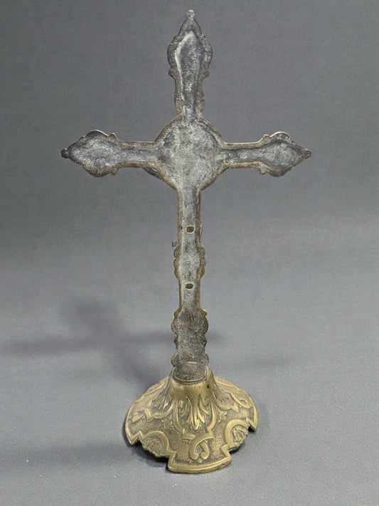 Antique Gothic Revival Brass Altar Crucifix Church Cross 19th Century