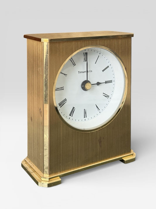 Vintage Tiffany & Co Brass Mantel Clock Roman Numeral Desk Clock