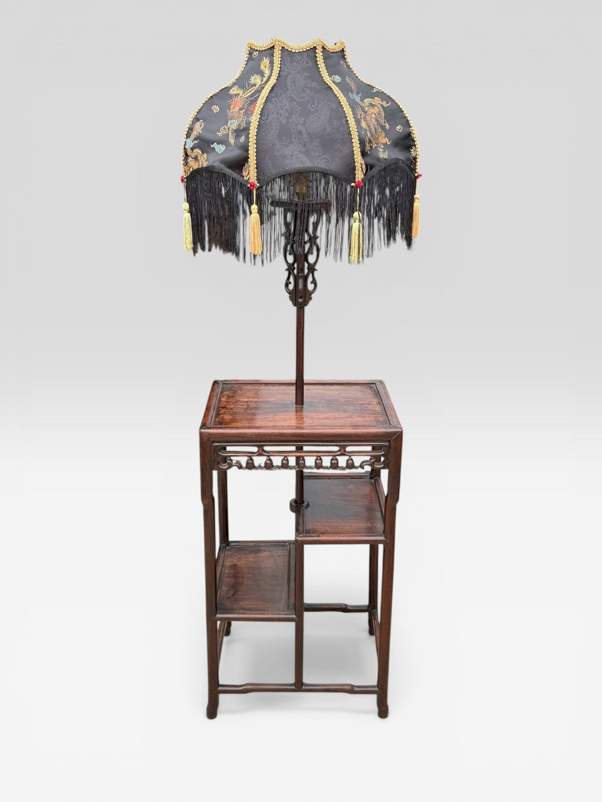 Antique Chinese Hongmu Lamp Table Carved Hardwood Side Table Oriental