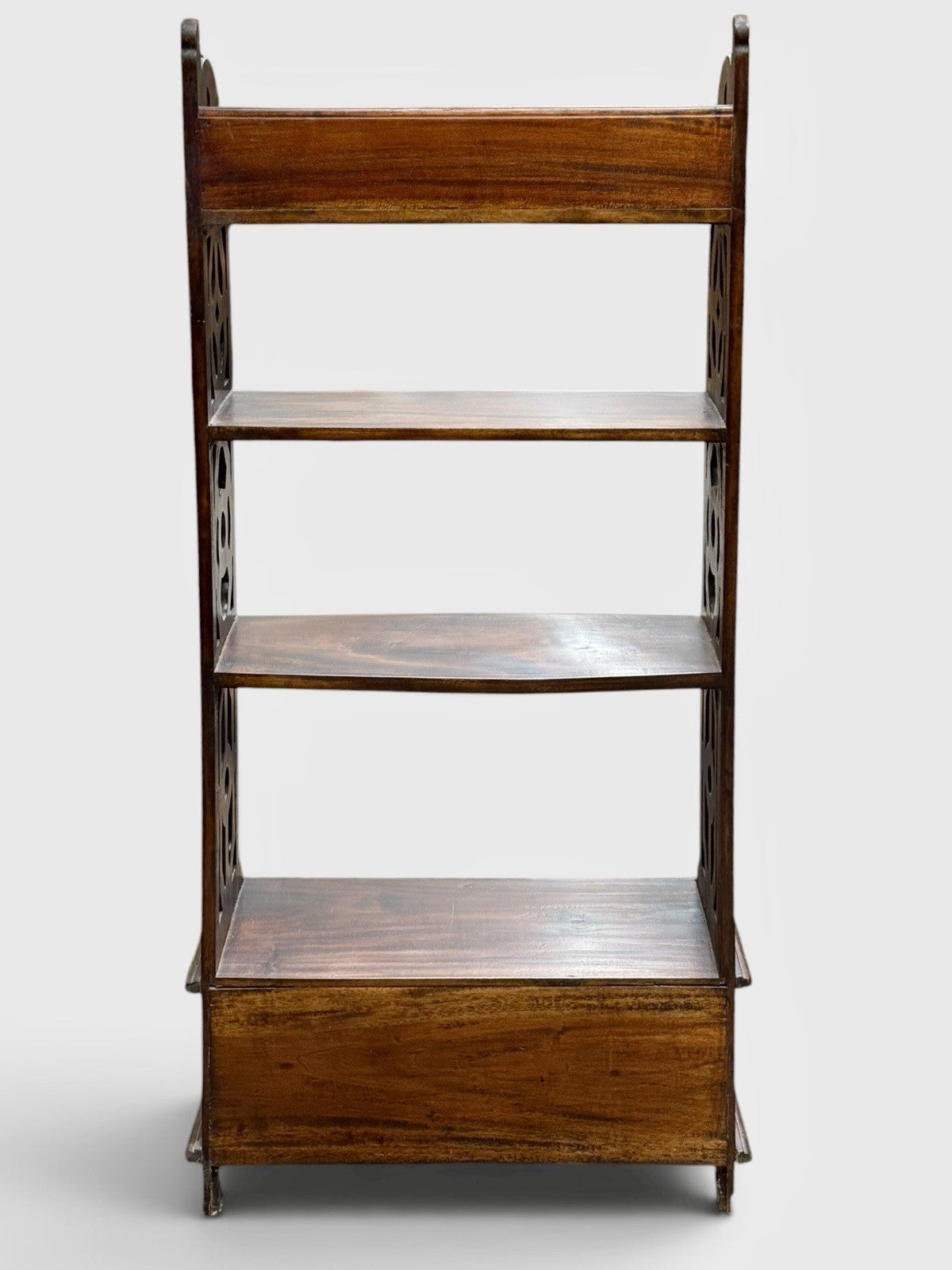Vintage Regency Style Mahogany Bookcase 4 Tier 4 Drawer Fretted Panels