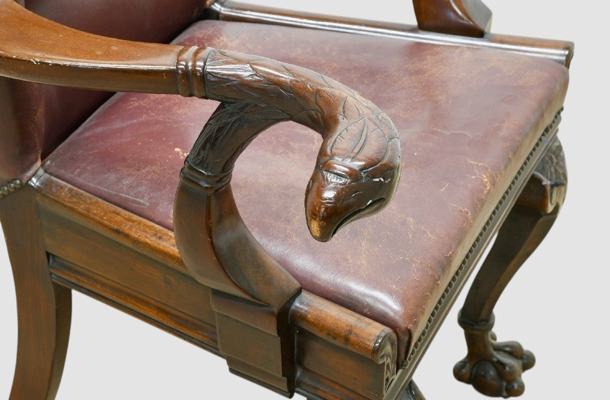 Antique Victorian Carved Mahogany Library Armchair 19th Century