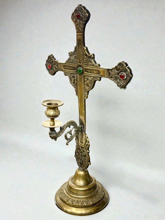 Large Antique Victorian Brass Altar Crucifix Church Cross