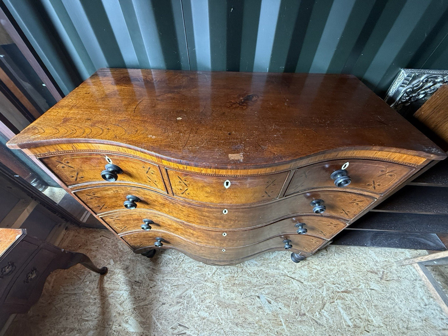 Antique Mahogany Serpentine Chest Of Drawers