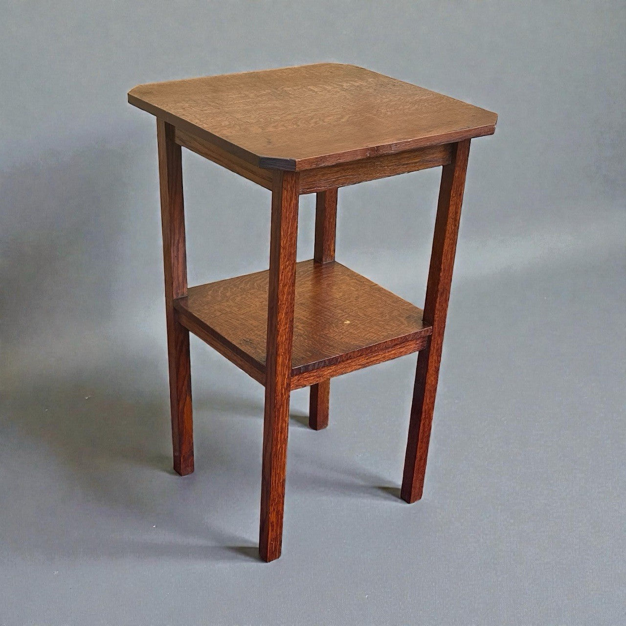 Antique Oak Two Tier Side Table Vintage Arts and Crafts Occasional Table