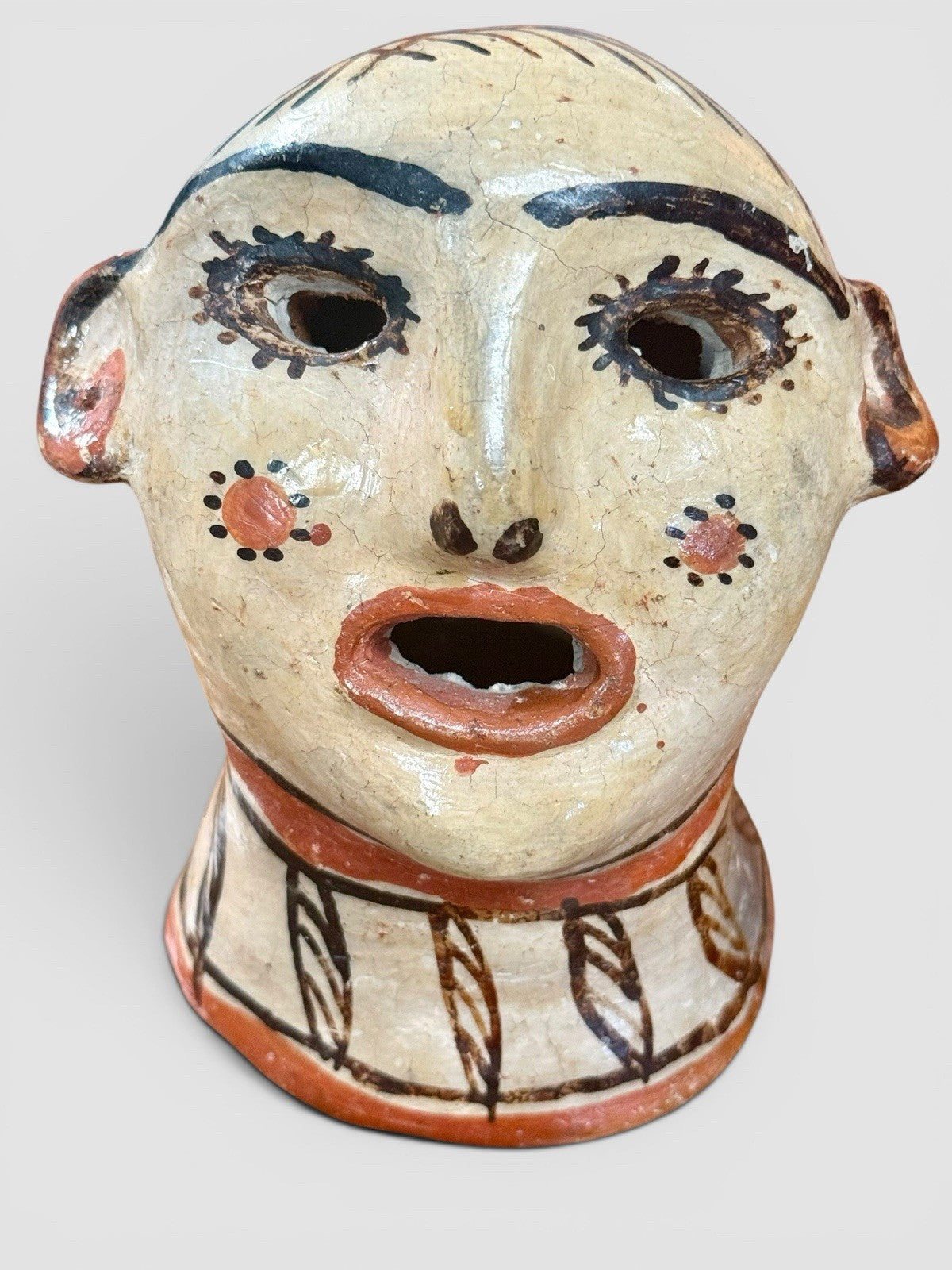 Vintage Peruvian Clay Head Sculpture Pottery Bust Folk Art Tribal Figure