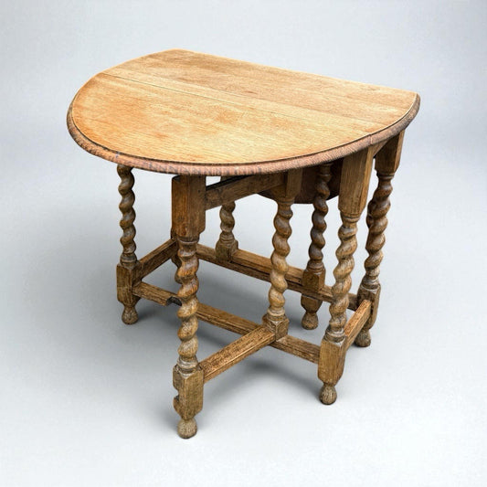 Antique Light Oak Barley Twist Drop Leaf Gate Leg Table Oval  Occasional