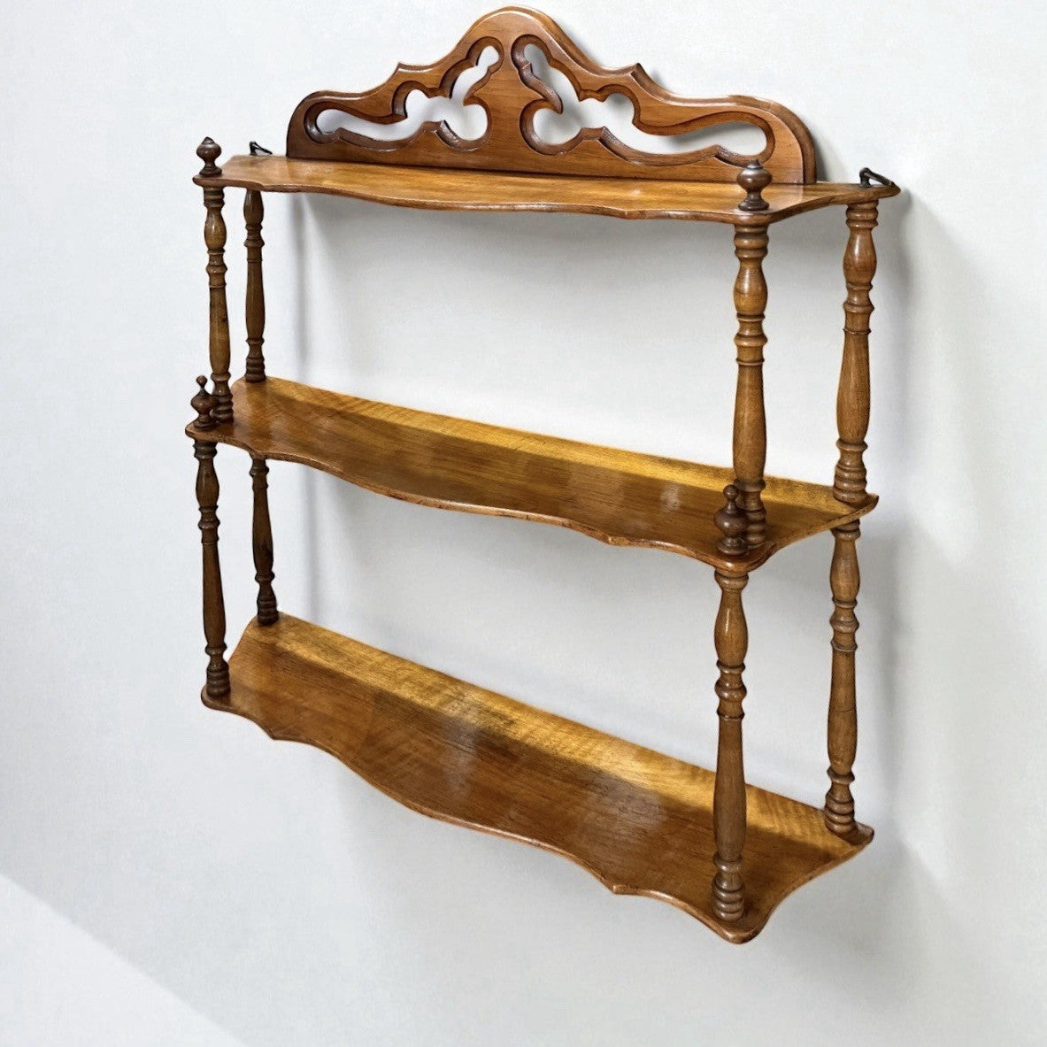 "Victorian Walnut Three-Tier Hanging Shelves - Antique Home Decor Display"