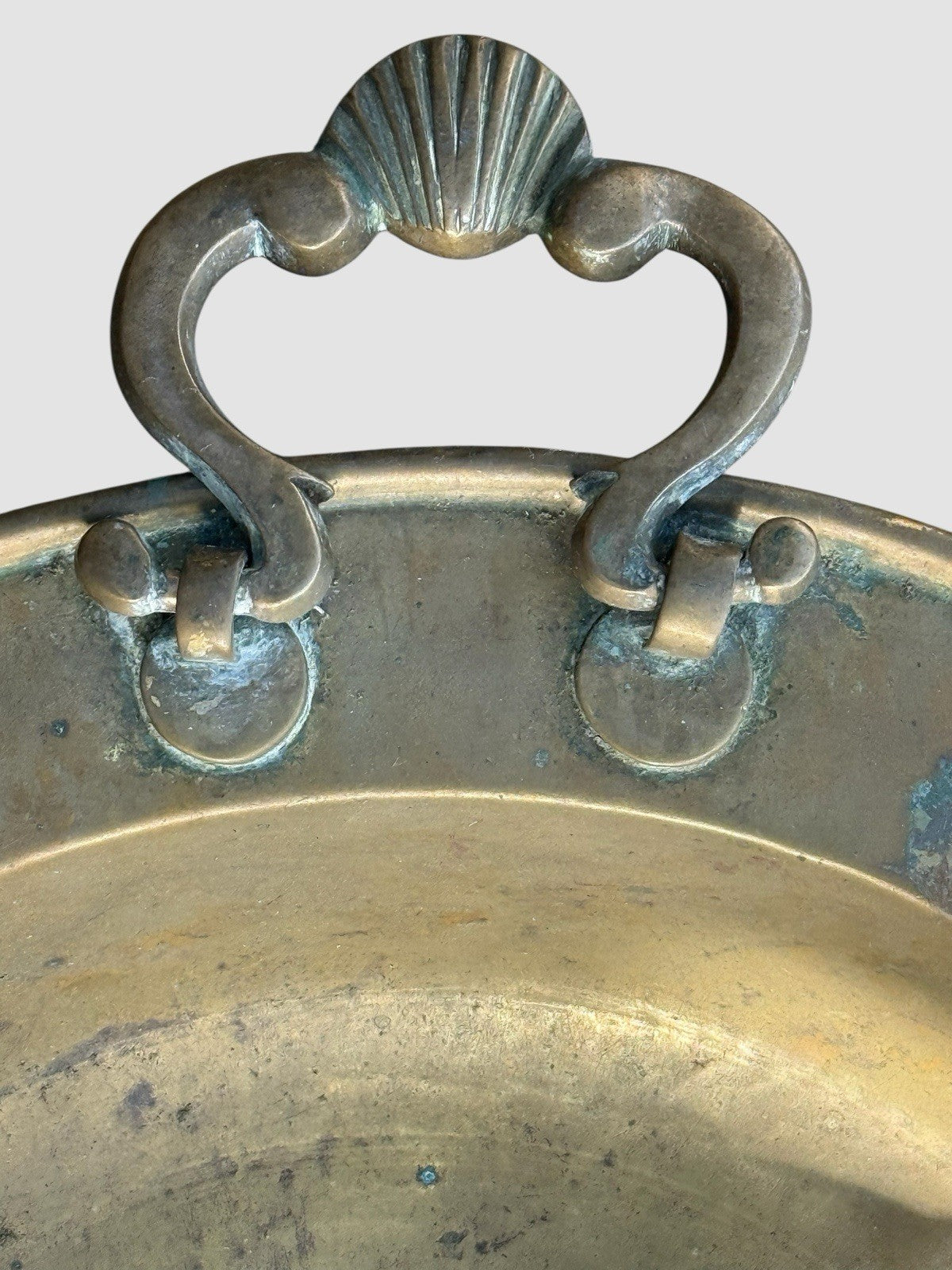 Large Antique Brass Charger Decorative Platter With Ring Handles Victorian Style