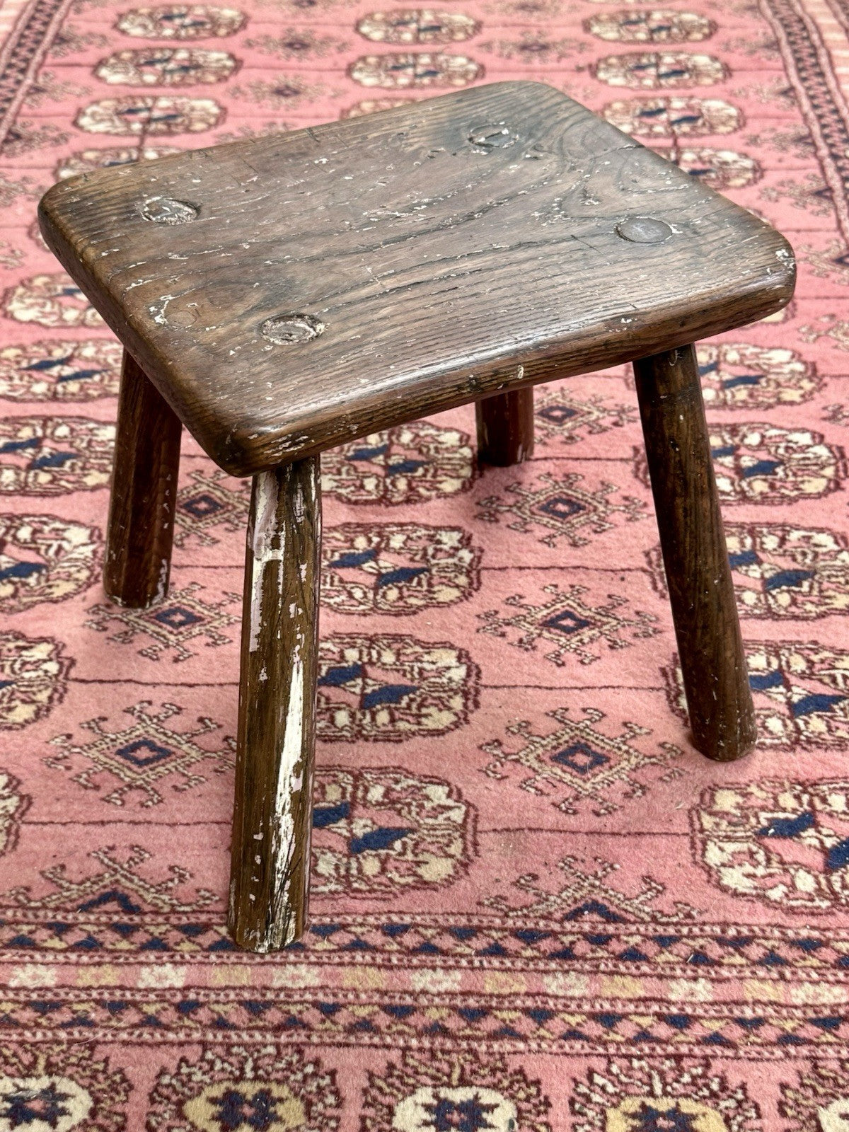 Tiny Antique Farmhouse Oak Stool