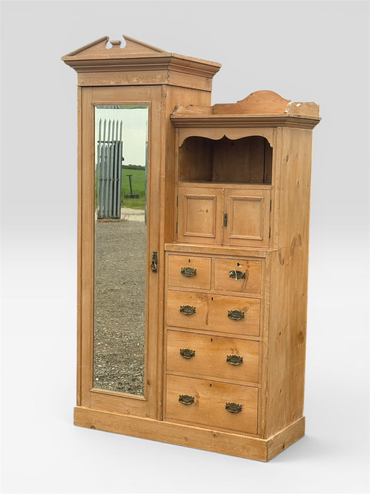 Antique Victorian Pine Wardrobe Rustic Country Armoire Storage Cabinet