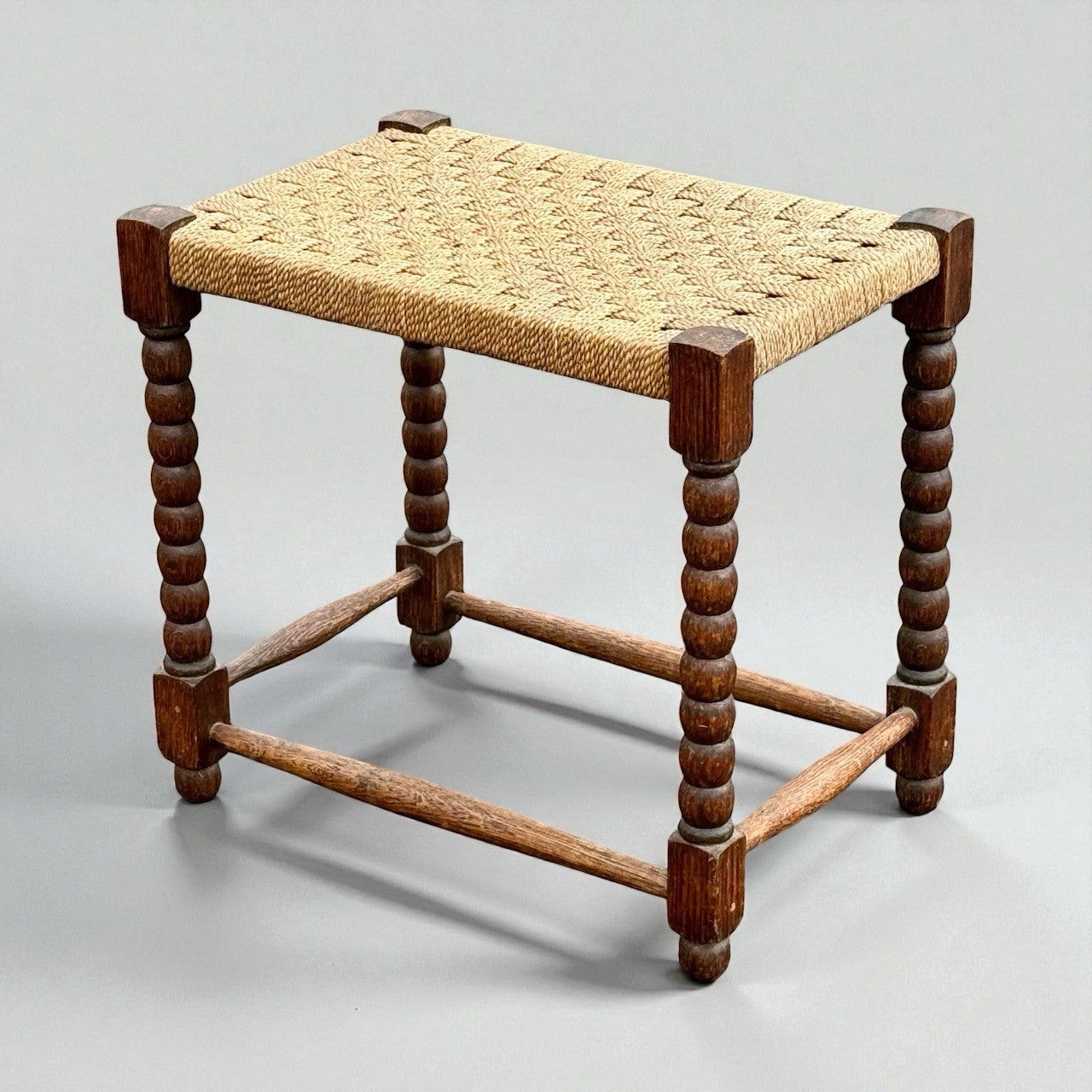 Antique Bobbin Leg Oak Stool