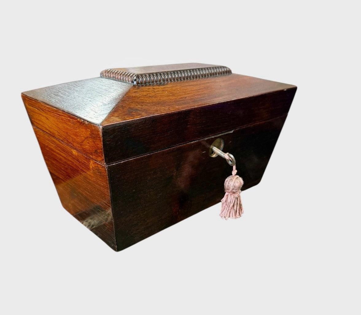 Antique Oak Tea Caddy 2 Compartment Vintage Collectors Storage Box