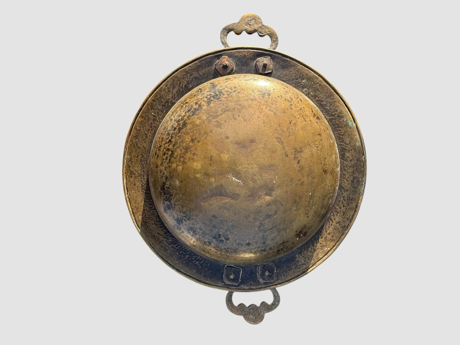 Large Antique Brass Charger Decorative Platter With Ring Handles Victorian Style
