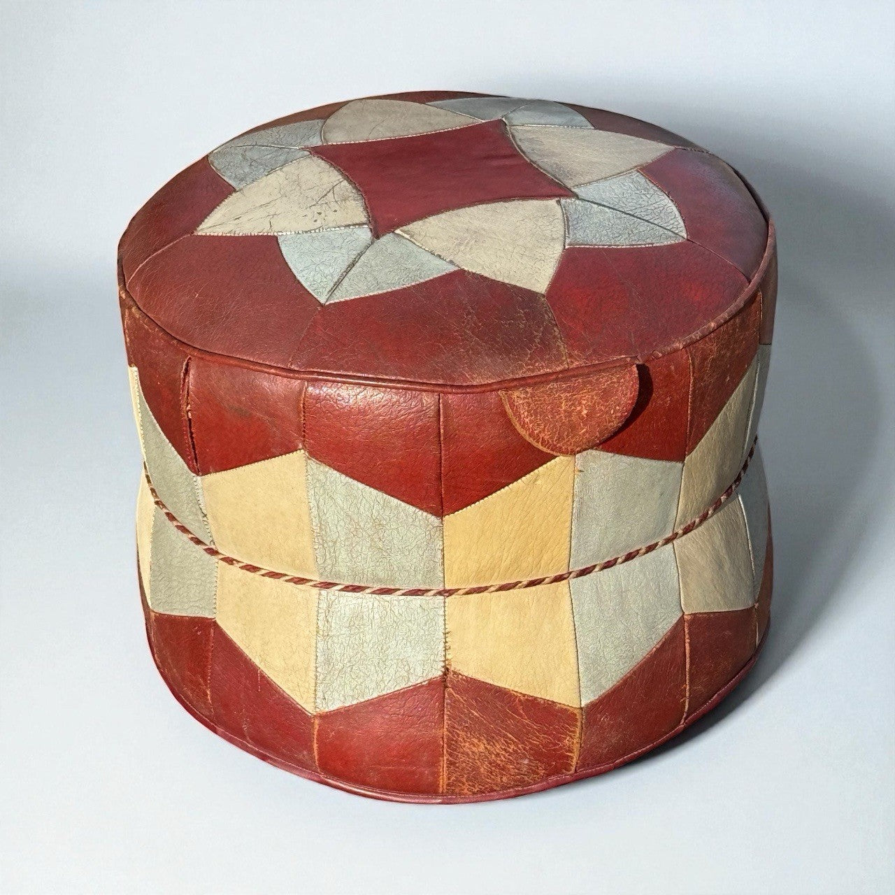 Vintage Retro Sherborne Patchwork Leather Pouffe Footstool Ottoman
