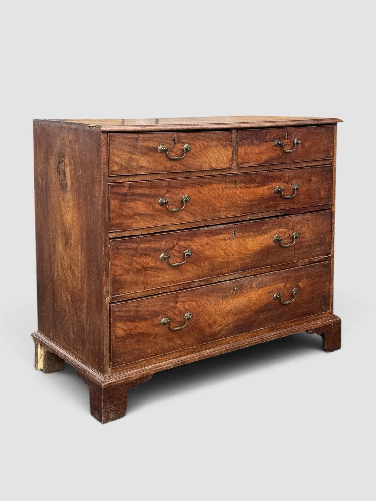 Antique Georgian Mahogany Chest of Drawers 2 Over 3 Brass Handles