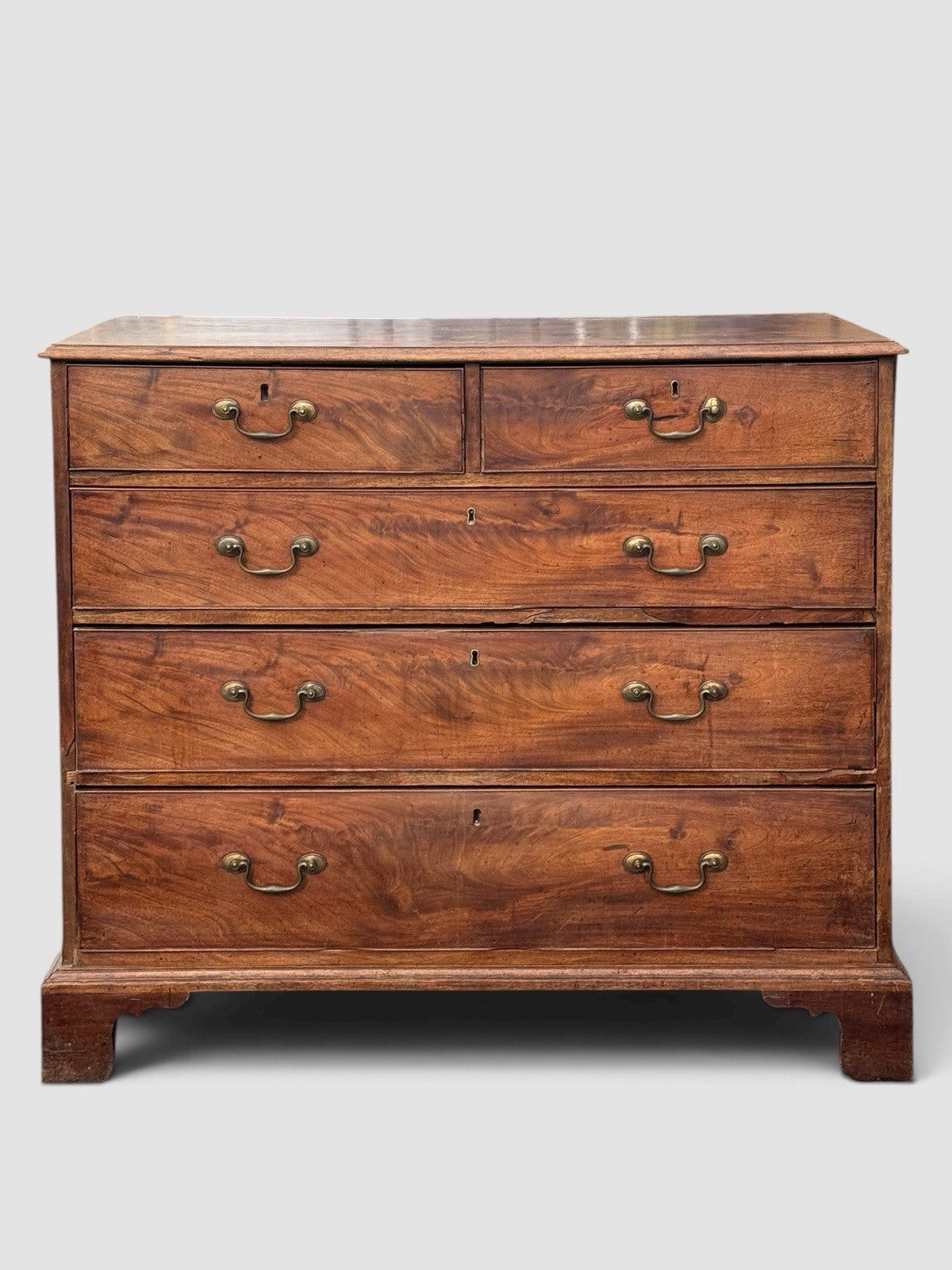 Antique Georgian Mahogany Chest of Drawers 2 Over 3 Brass Handles