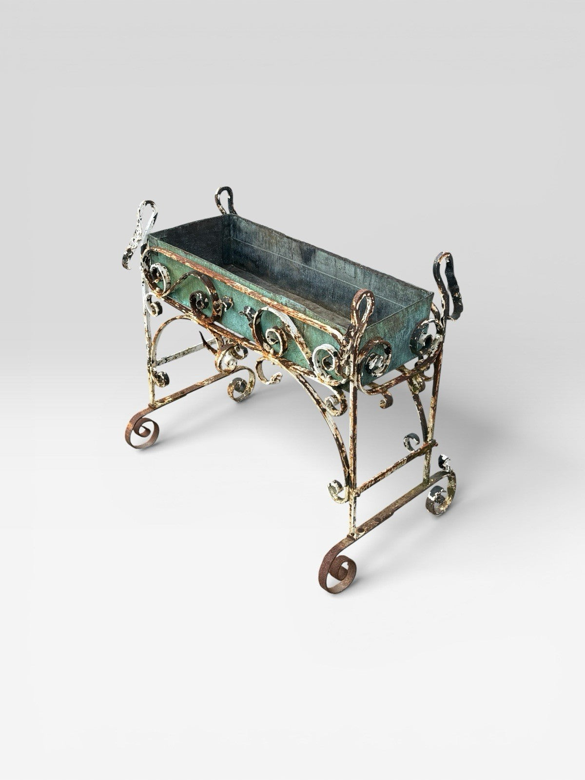 Antique French Wrought Iron Planter Garden Urn Decorative Patio Vintage