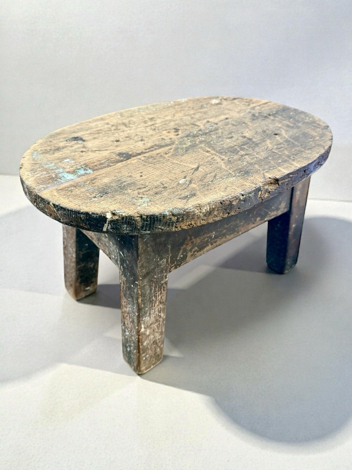 Antique Vernacular Wooden Stool Rustic Farmhouse Milking Seat Country Decor