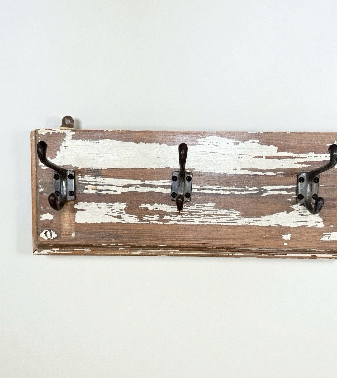 Vintage Wooden Wall Mounted Coat Rack With 5 Metal Hooks Rustic Shabby Chic