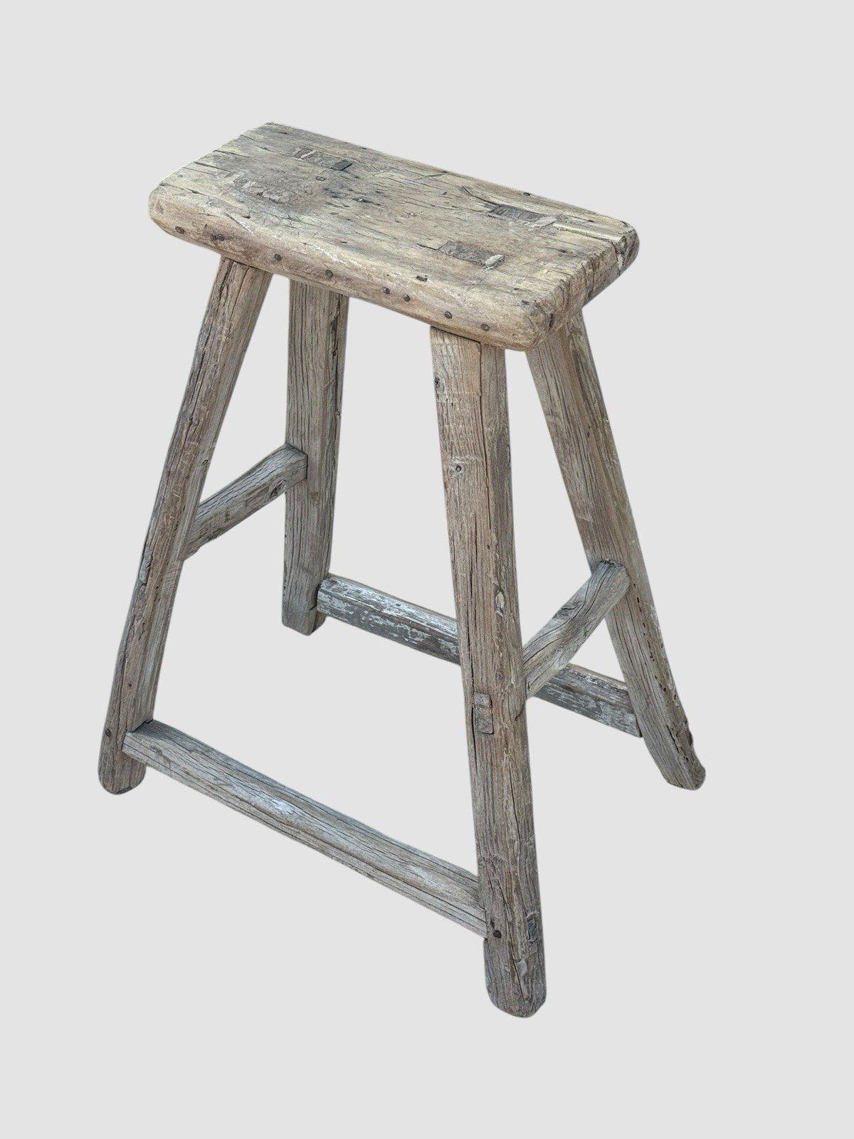 Antique Elm Rustic Wooden Stool Farmhouse Primitive Milking Seat Vintage
