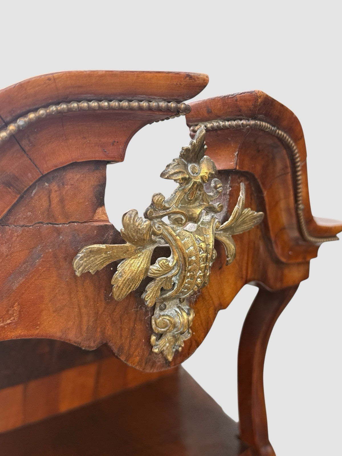 Antique 19th Century Walnut & Gilt Metal Serpentine Whatnot