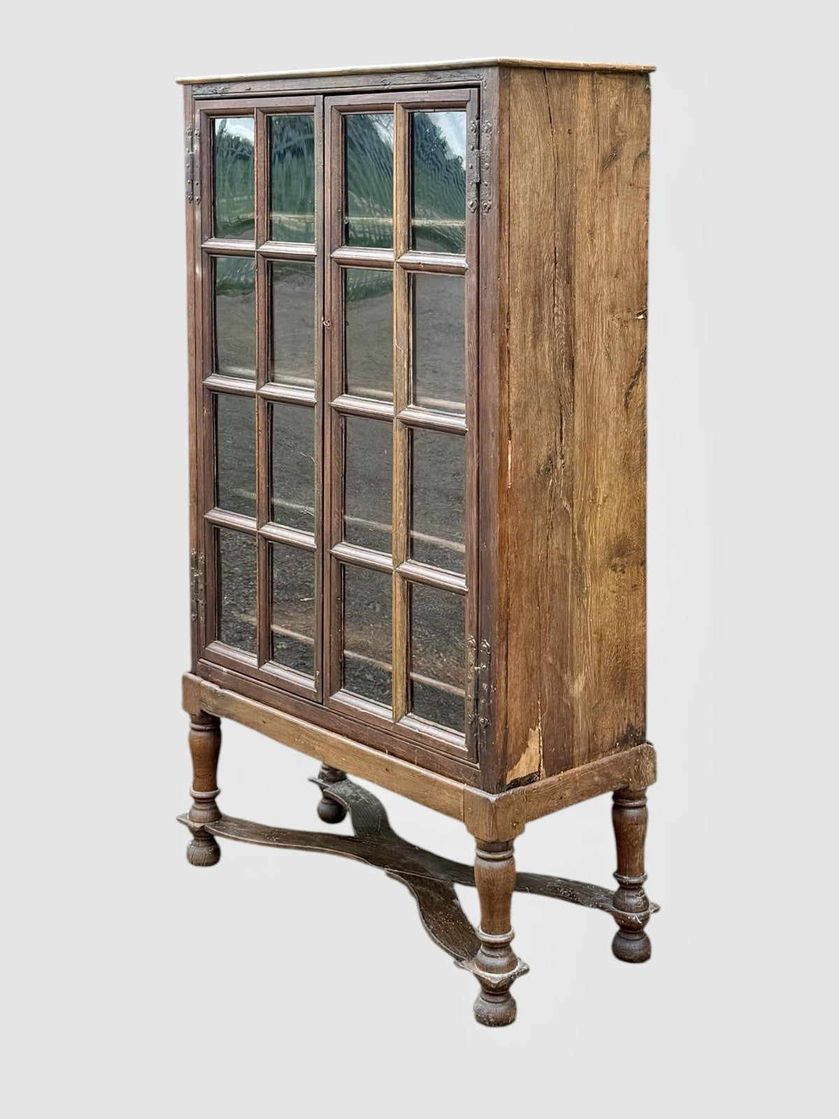 Antique 19th Century Oak Display Cabinet Bookcase Glazed Doors Shelving