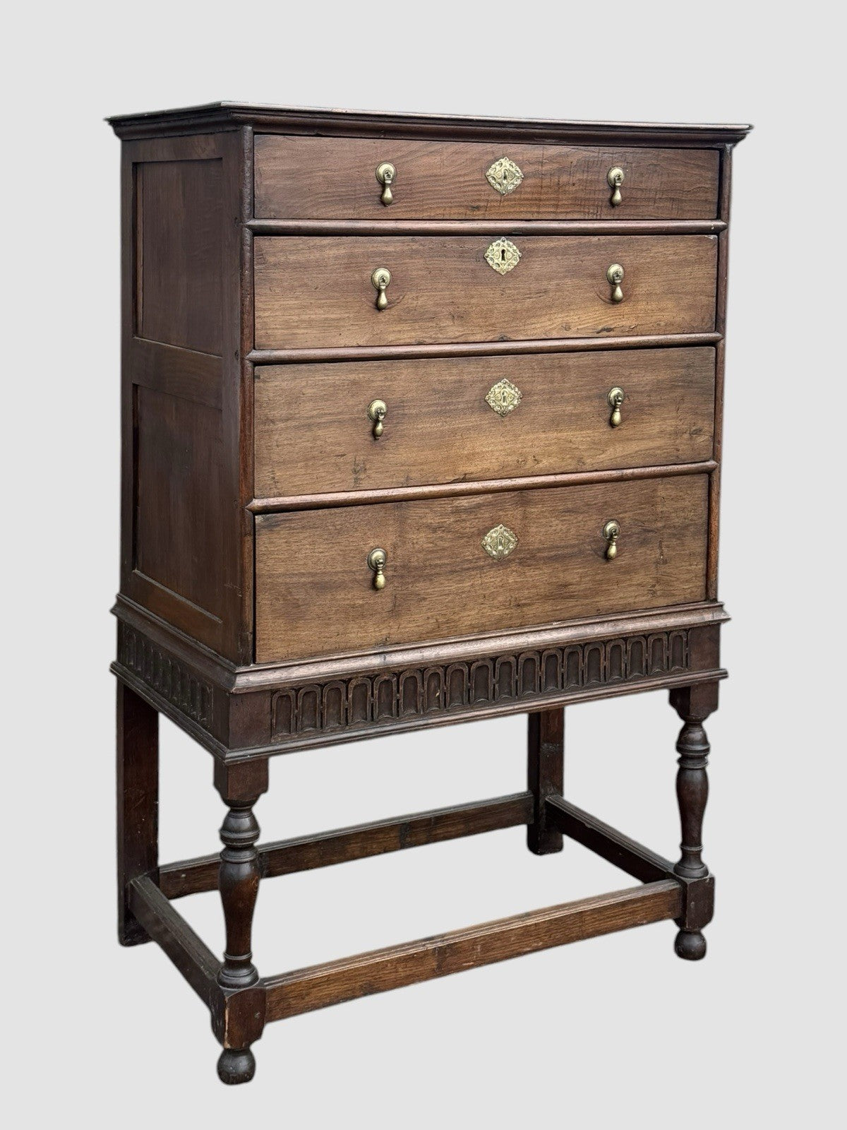18th Century Antique Oak Chest on Stand Georgian Cabinet Drawer Storage Cupboard
