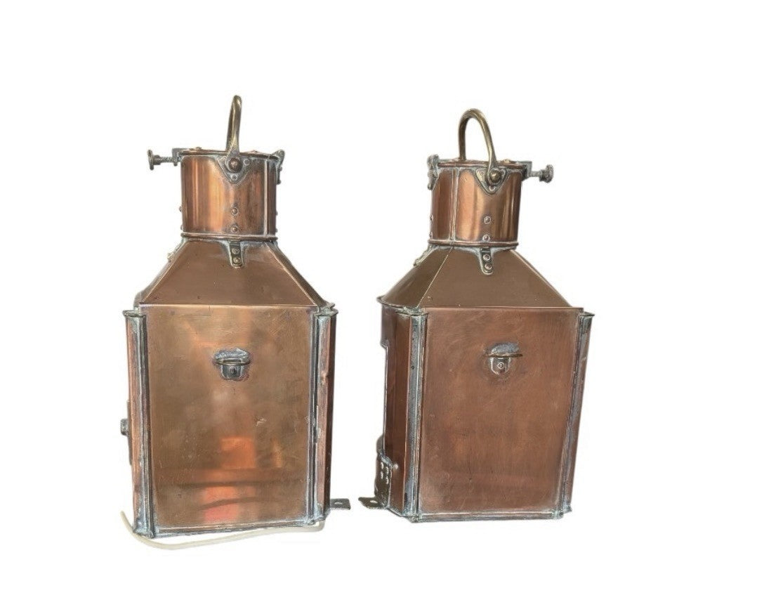 Pair Antique Alderson & Gyde Copper Ship Bow Navigation Lanterns Port Starboard