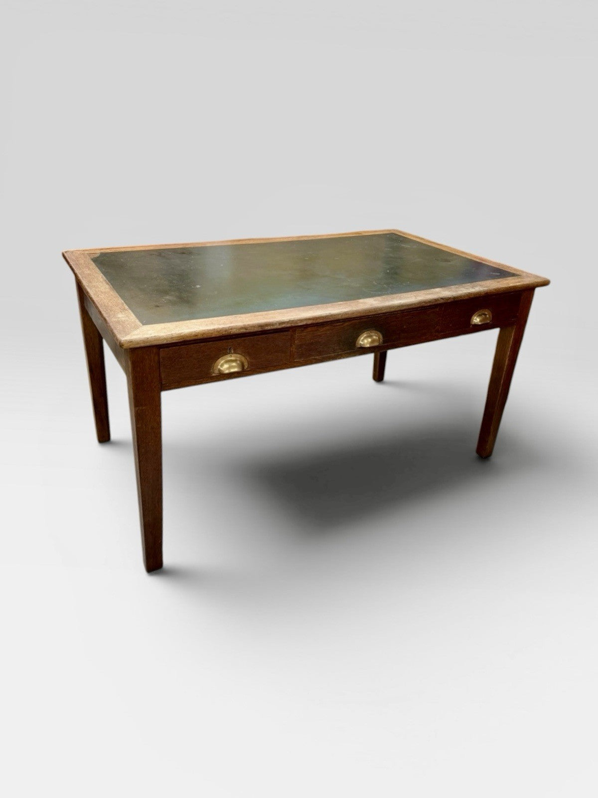 Antique Solid Oak Government Desk Leather Top Writing Office Table