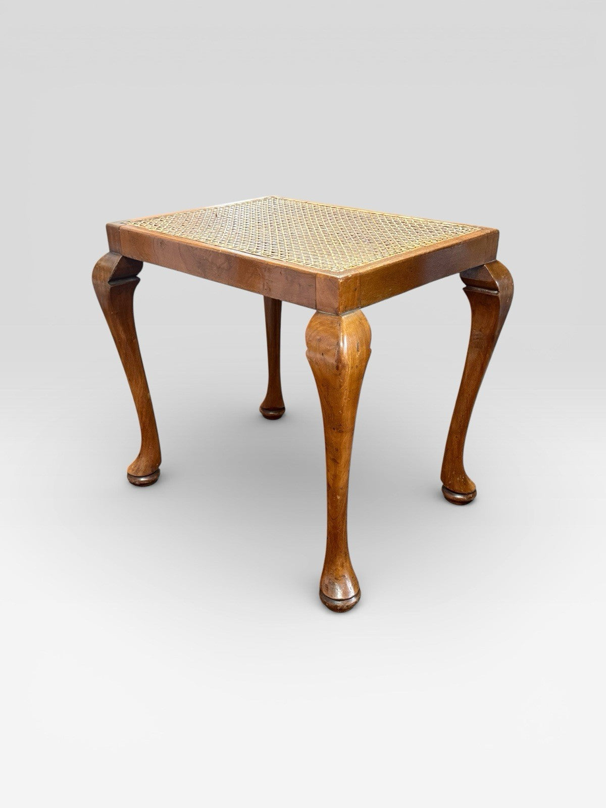 Antique Walnut Framed Cane Stool Footstool Seat