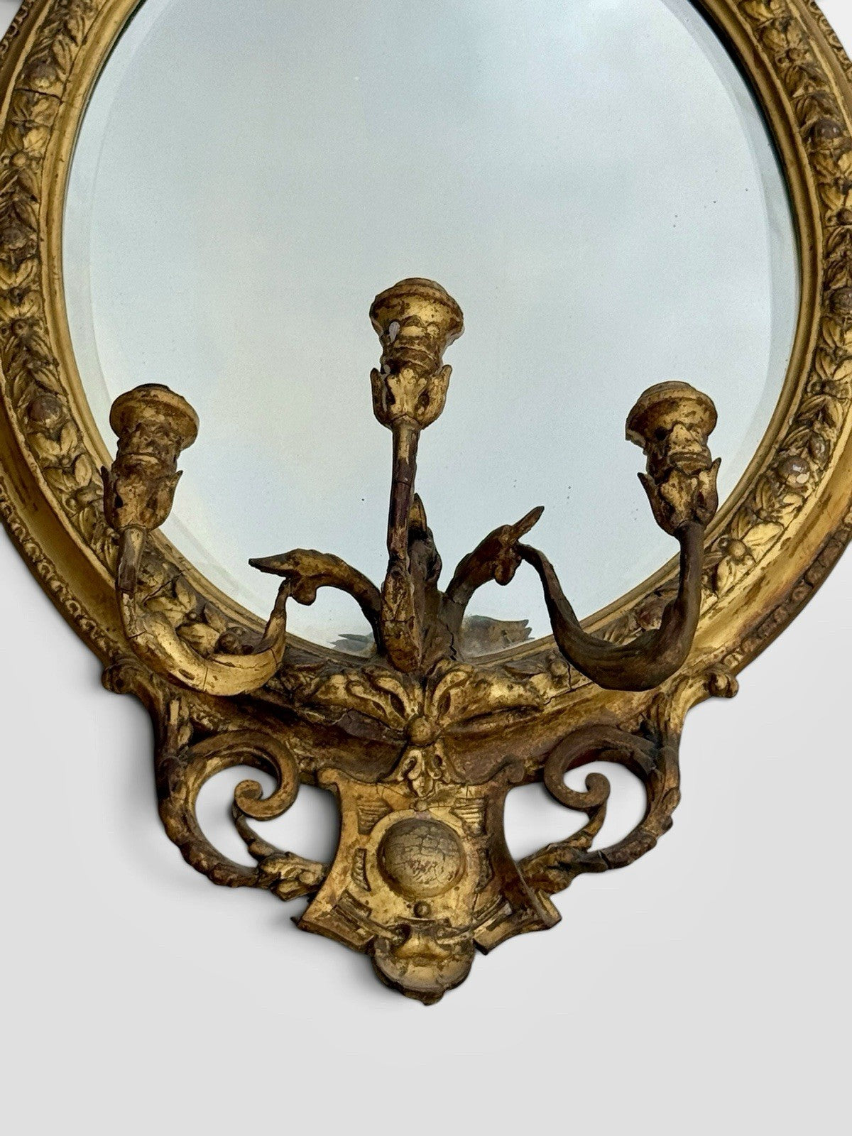 Antique Victorian Gilt & Gesso Girandole Mirror C1850 Ornate Wall Mirror