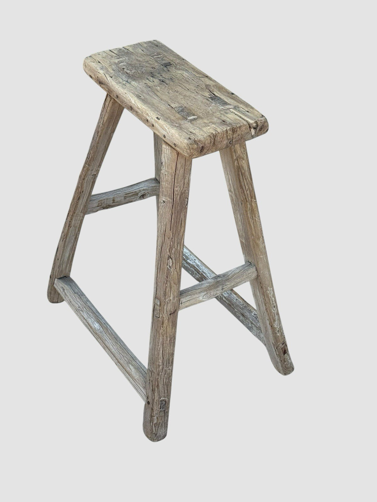 Antique Elm Rustic Wooden Stool Farmhouse Primitive Milking Seat Vintage