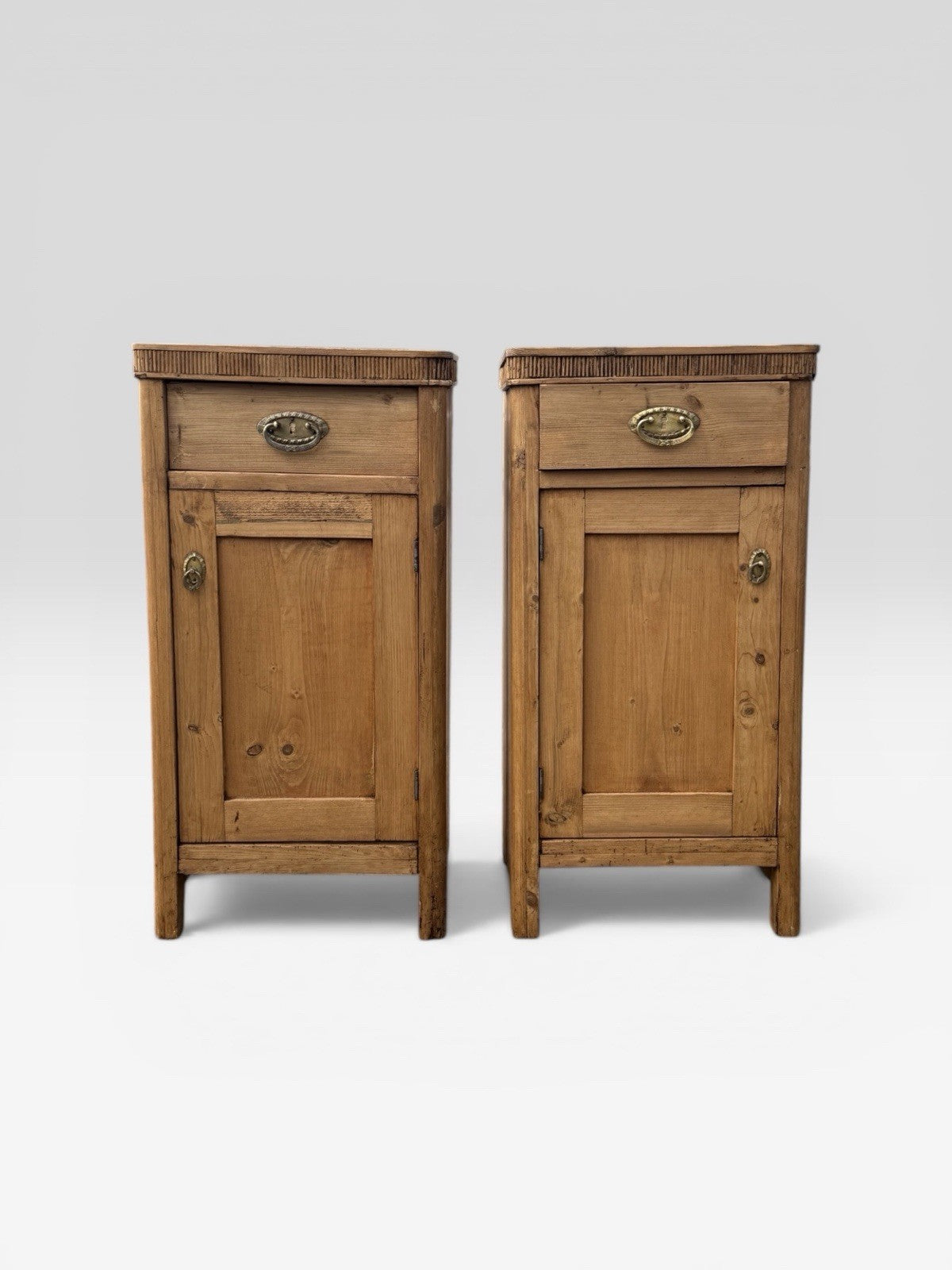 Pair Antique Pine Bedside Cabinets Rustic Victorian Nightstands Storage Unit