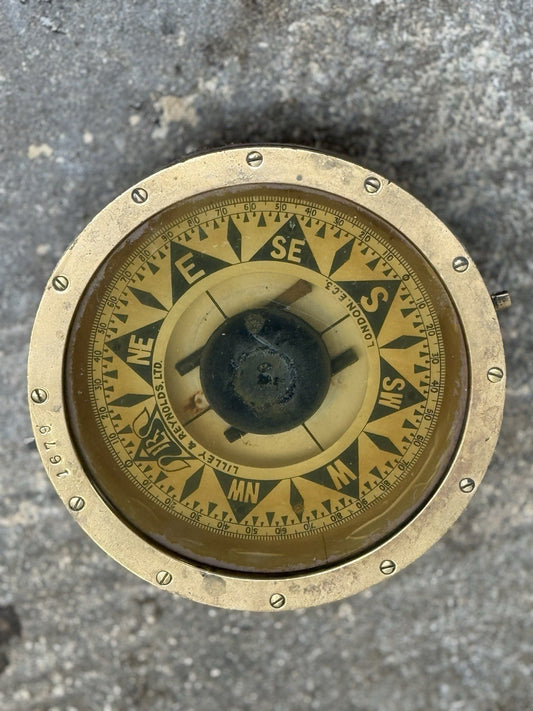 Antique Brass Ship’s Compass Maritime Nautical Navigation Instrument, Vintage