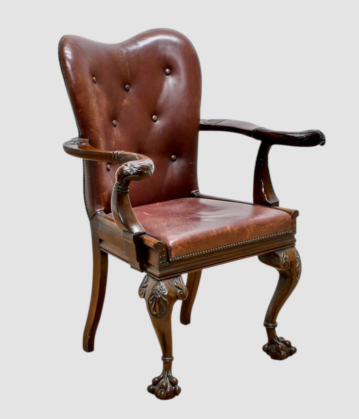 Antique Victorian Carved Mahogany Library Armchair 19th Century