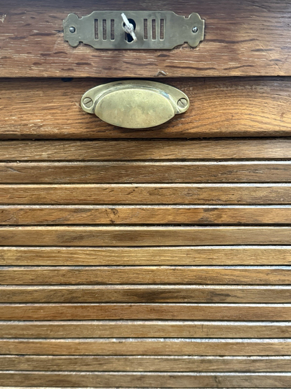 Vintage Oak Tambour Filing Cabinet Roll Top Office Storage