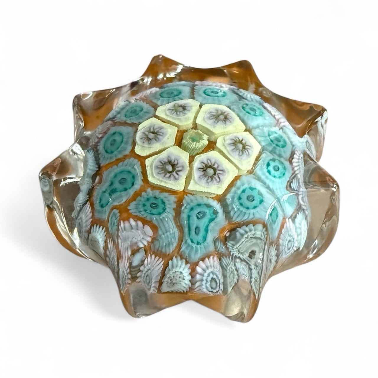 STRATHEARN  GLASS 2" PAPERWEIGHT  STAR  MILLEFIORI