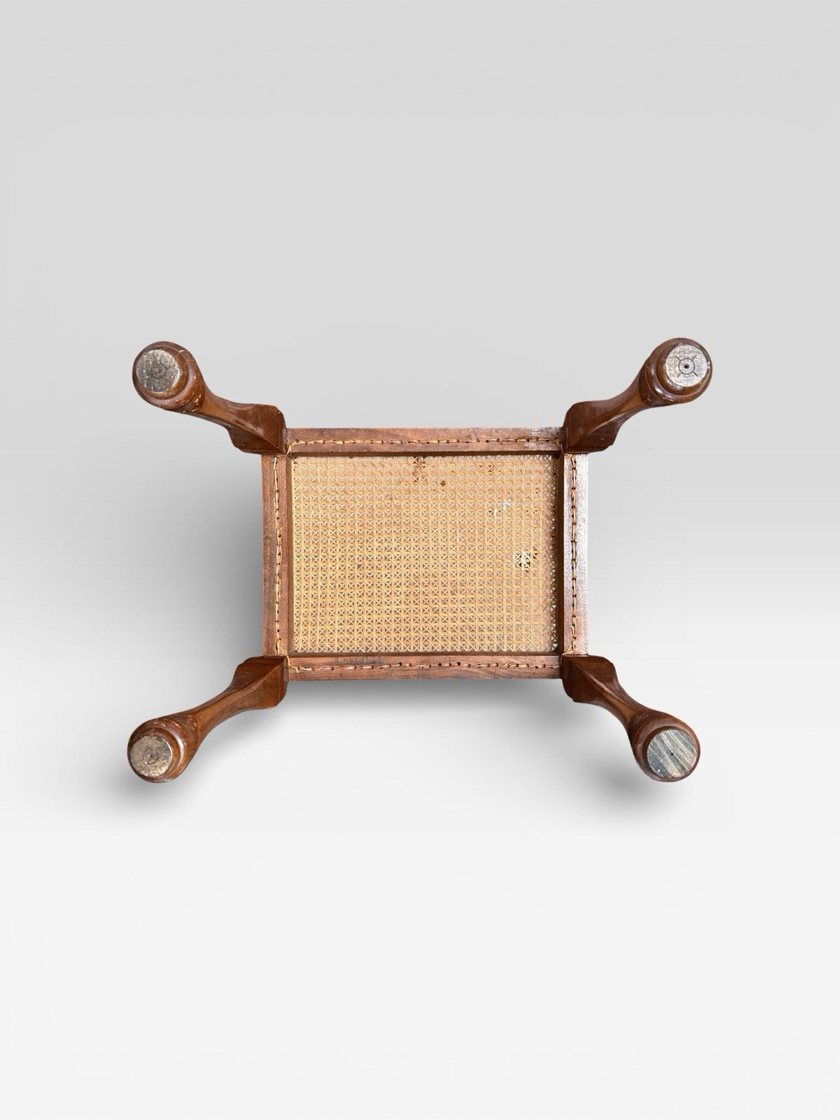 Antique Walnut Framed Cane Stool Footstool Seat