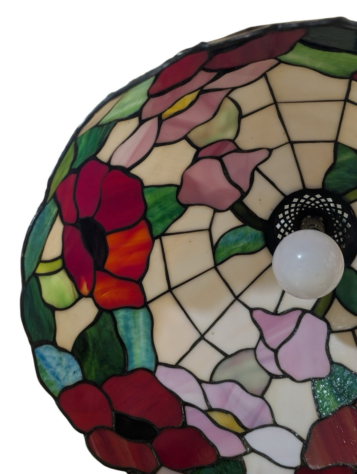 Pair Tiffany Style Glass Ceiling Pendants Vintage Stained Glass Lights