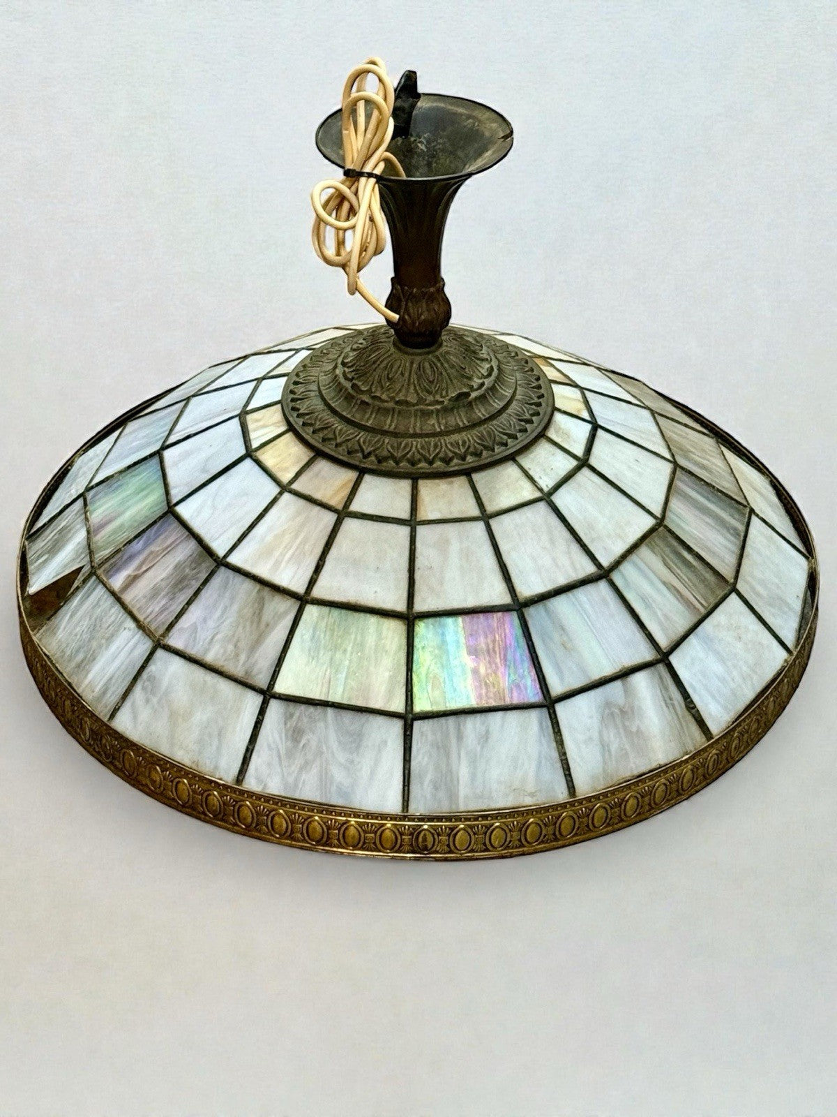 Pair of Large Vintage Tiffany Style Mother of Pearl Ceiling or Lamp Shades