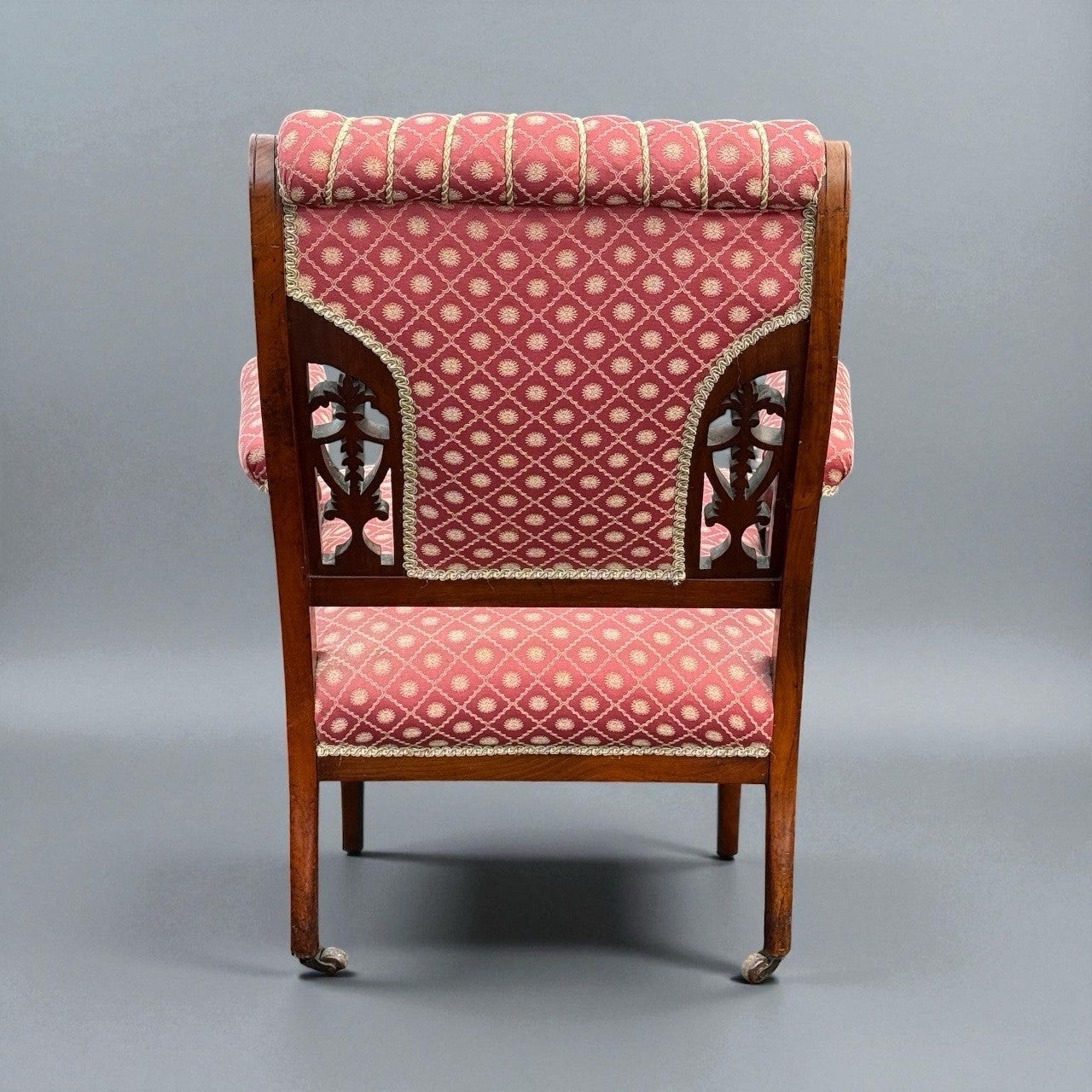 Antique Victorian 19th Century Carved Armchair Upholstered Lounge Chair