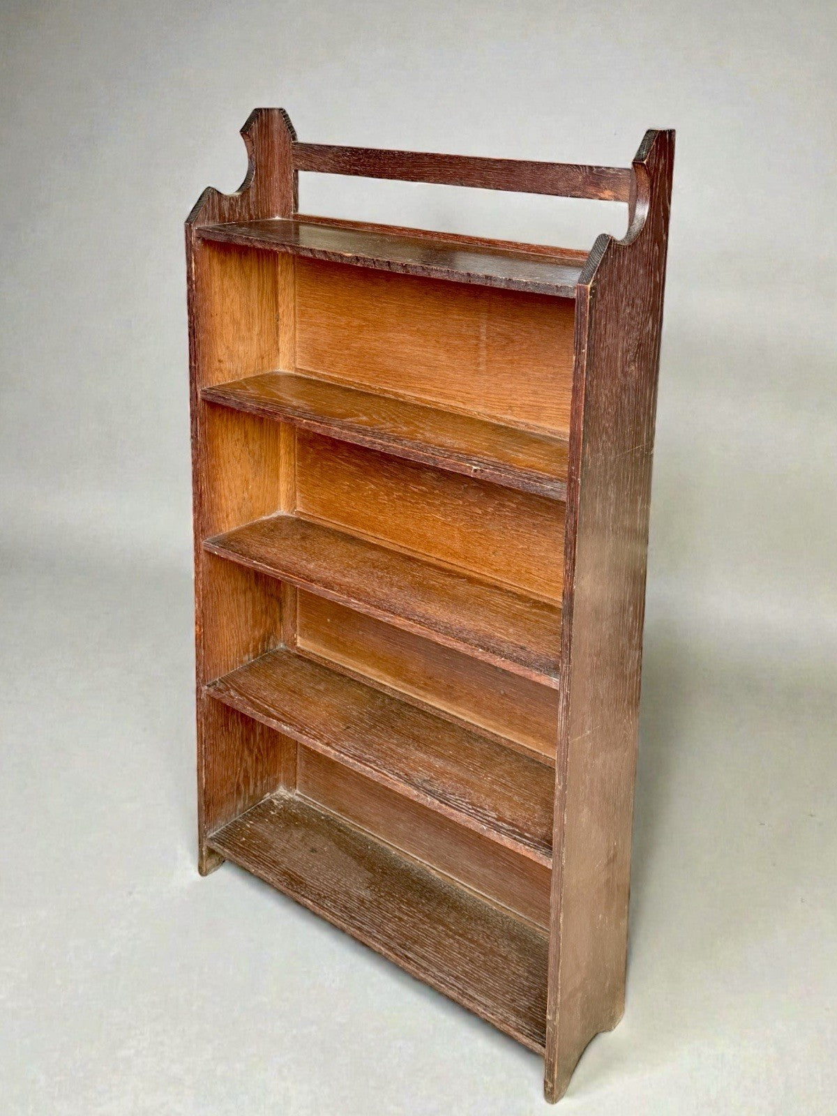 Antique Oak Arts and Crafts Bookcase Vintage Open Shelves Solid Wood Storage