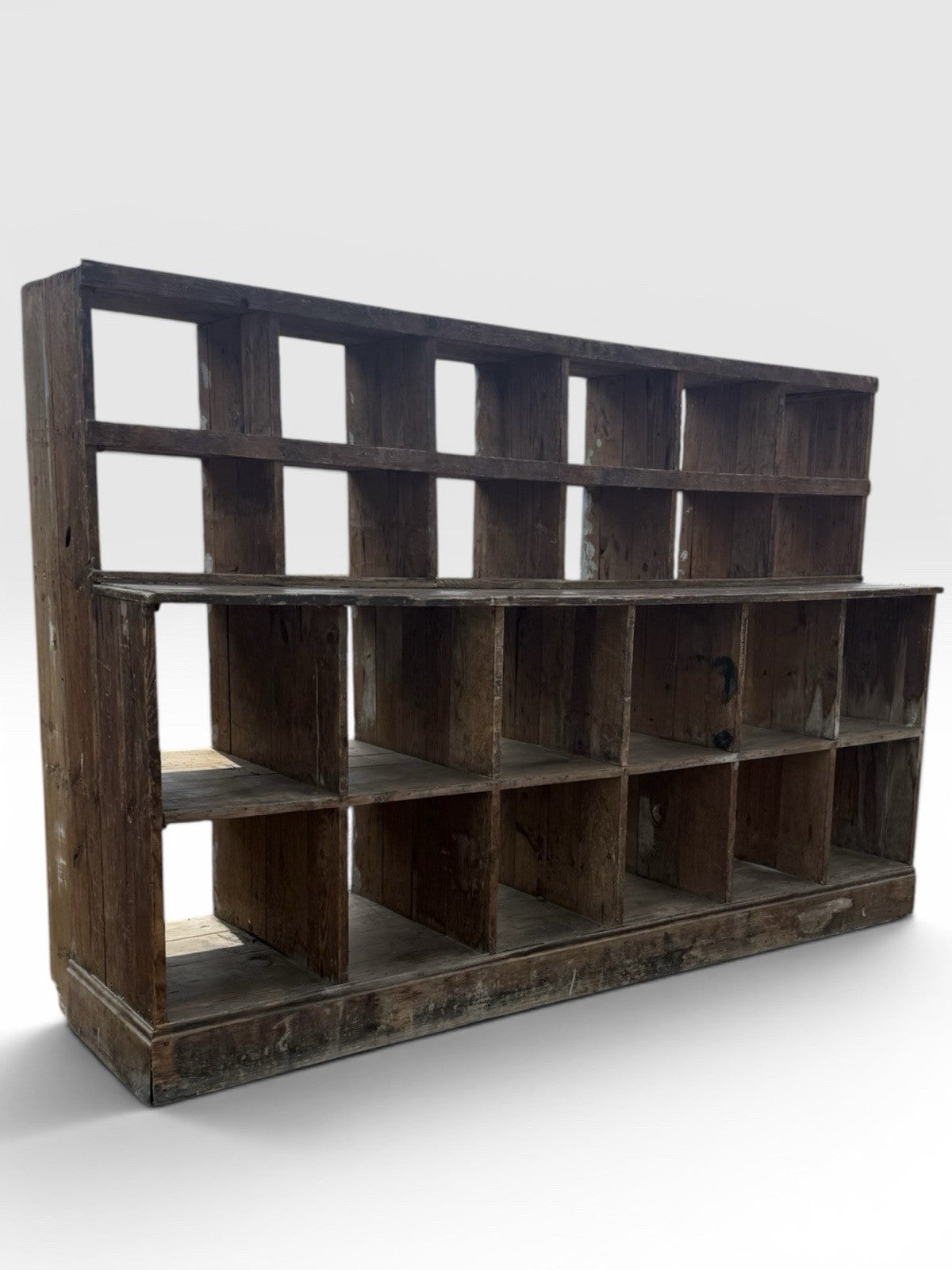 Large Vintage Wooden Pigeon Hole Unit Rustic Storage Cabinet Shelving Rack