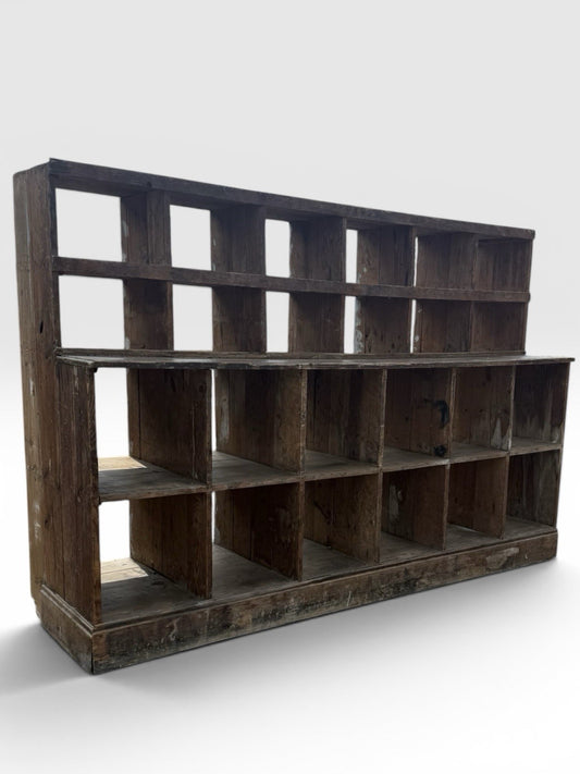 Large Vintage Wooden Pigeon Hole Unit Rustic Storage Cabinet Shelving Rack
