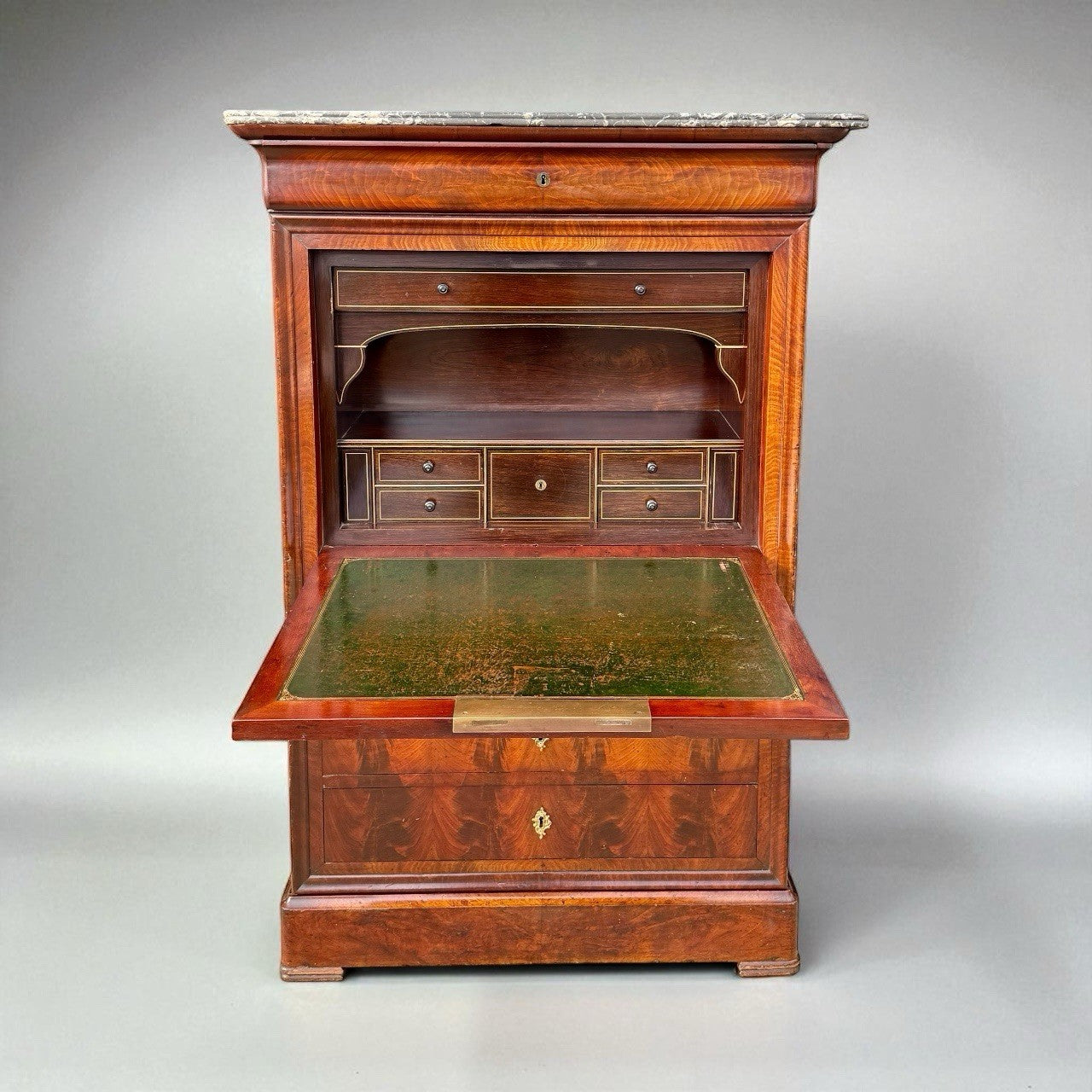 Antique French 19th Century Flame Mahogany Secretaire